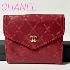 CHANEL マトラッセ 1516619 二つ折り財布 ヴィンテージ ラムスキン レッド B0023130z
