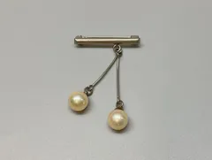 SN1457 フェイクパール パール シルバーカラー ヴィンテージ風 揺れる ピンブローチ  アンティーク アクセサリー ブローチ