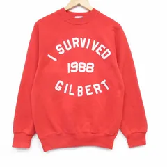 S/古着 長袖 スウェット メンズ 80年代 80s GILBERT フロッキープリント ラグラン クルーネック USA製 赤 26feb05