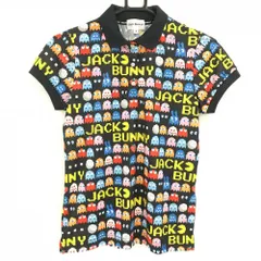 【超美品】ジャックバニー×パックマン 半袖ポロシャツ 黒×マルチカラー パックマン総柄  レディース 1(M) ゴルフウェア Jack Bunny