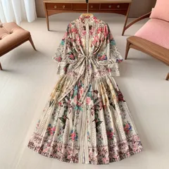 レディースワンピース レトロ花柄 長袖