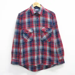 L/古着 長袖 ウール シャツ メンズ 90年代 90s 赤他 チェック 26feb04