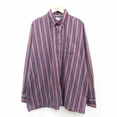 XL/古着 長袖 シャツ メンズ 90年代 90s 大きいサイズ ロング丈 ボタンダウン USA製 エンジ系 ストライプ 26feb05