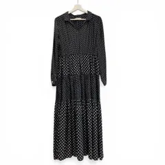 ne Quittez pas ヌキテパ ドット ティアードロングワンピース 黒/白 サイズM 010411GC1 水玉柄 長袖 スキッパー レーヨン モノトーン レディース 春 ゴーゴー古着マルイ草加店3618
