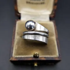 モダニスト ボール アクセント 3連バンド 925 シルバー ヴィンテージ ラップ リング 銀 指輪 スタイリッシュ ユニセックス Y26-J