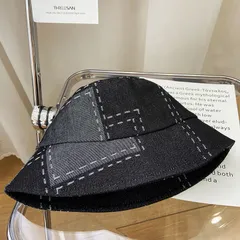 バケットハット デニム風 帽子 韓国 レディース ブラック005120F