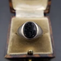 オニキス オーバル インレイ 925 シルバー ヴィンテージ シグネット リング 銀 指輪 ミニマル レトロ クラシック Y26-J