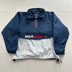 90s ポロ スポーツ ヴィンテージ アノラック フリース裏地 ウィンドブレーカー L