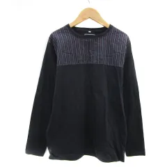 イッカ ikka Tシャツ カットソー 長袖 ラウンドネック ストライプ柄 無地 切替 M マルチカラー 紺 ネイビー /YS38