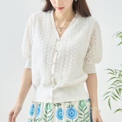 SALENEW Spring [TRUBE] 꽃 모티브 가디건 [N22-322] 여성 여성 의류 옷 상의 겉옷 입체 모티프 세련된 품위 어른 귀여운 예쁜 봄 여름 20 대 30 대 40 대 50 대 60