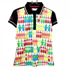 【超美品】ビバハート 半袖ポロシャツ 白×マルチカラー 前身頃ジュース総柄 レディース 42(L) ゴルフウェア VIVA HEART