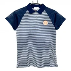 【美品】ジャックバニー 半袖ポロシャツ ネイビー×白 ボーダー 袖メッシュ レディース 2(L) ゴルフウェア Jack Bunny