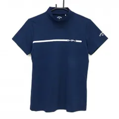 キャロウェイ 半袖ハイネックシャツ ネイビー×白 ストレッチ  レディース L ゴルフウェア Callaway