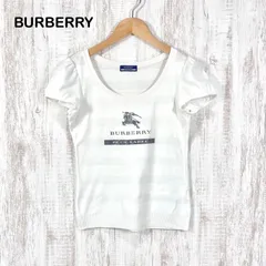 00s BURBERRY BLUE LABEL バーバリーブルーレーベル ホースロゴプリント ボーダー Uネック Tシャツ ホワイト レディース 半袖 カットソー y2k 平成ファッション