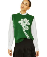 ユミキム レディース アウター ニット・セーター フラワー柄 ベスト ノースリーブ フラワー Yumi Womens Knitted Floral Sleevelessweater Vest Green グリーン