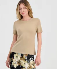 アンクライン レディース アウター ニット・セーター ウール 半袖 Anne Klein Womens Merino Wool ShortSleeve Sweater Coffee Cream クリーム