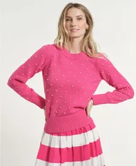 イザックミズラヒ レディース アウター ニット・セーター クルーネック Isaac Mizrahi Womens Beaded Crew Neck Sweater Fuchsia フューシャのサムネイル