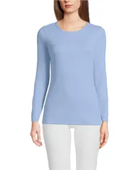 ランズエンド レディース トップス Tシャツ Lands End Womens Long Sleeve Micro Rib TShirt Light sea blue ブルー