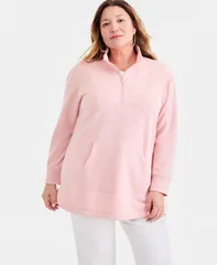 スタイルアンドコー レディース アウター パーカー・スウェット プラスサイズ シャツ フリース Style Co Plusize Luxsoft Fleece QuarterZip Tunic Sweatshirt Silver Pink ピンク