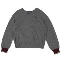 コムデギャルソンシャツ×フレッドペリーCOMME des GARCONS SHIRT×FRED PERRY ウール袖配色切替Vネックニットセーター グレー グレーLのサムネイル