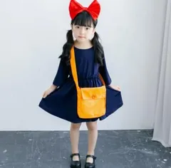＜在庫処分＞キキ コスプレ衣装 子供用 ワンピース + ヘアアクセサリー + オレンジバッグ 童装 ハロウィン 変身セット　bu１