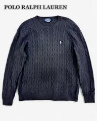 POLO RALPH LAUREN ケーブルニット セーター LG L相当 ネイビー ワンポイントロゴ ウール カシミヤ混 ポロ ラルフローレン