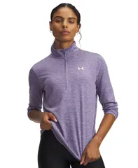 【送料無料】 アンダーアーマー レディース シャツ トップス Womens Twist Tech QuarterZip Logo Top Purple LuxeWhiteのサムネイル