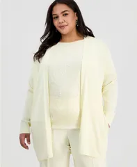 【送料無料】 アンクライン レディース ニット・セーター アウター Plus Size Collarless OpenFront Cardigan Whisper Yellow