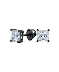 【送料無料】 ブリング レディース ピアス・イヤリング アクセサリー Clear Square Princess Cut Cubic Zirconia Solitaire Stud Earrings Women CZ Secure Screw Back Bla