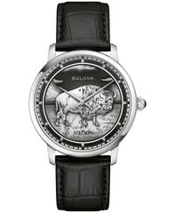[Free Shipping] Bulova Men's Watch Accessory Mens Husdon Stetson Black Leather Strap Watch 39mm Black