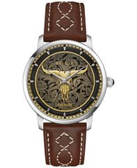 [무료 배송] 브로바 남성 시계 액세서리 Mens Hudson Stetson Brown Leather Strap Watch 39mm Brown