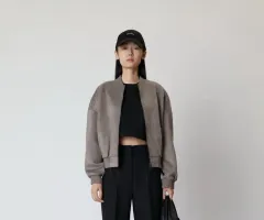 ザラ スウェード クロップド ブルゾン ジャケット アウター グレー