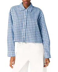 マージュ レディース トップス シャツ Maje Rhinestone Shirt with Removable Tie Blue Check Print ブルーのサムネイル