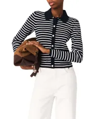 マージュ レディース アウター カーディガン ポロシャツ Maje Mage Striped Polo Cardiganavy ネイビーのサムネイル