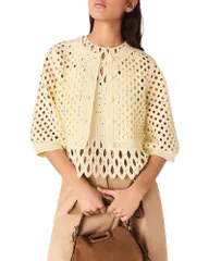 マージュ レディース アウター カーディガン Maje Rhinestone Crochet Cardigan Pale Yellow イエローのサムネイル