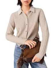マージュ レディース アウター カーディガン Maje Removable Collar Cardigan Beige ベージュのサムネイル