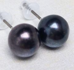 あこや真珠 黒真珠➕ホワイト ピアス ピーコックカラー ダブルパール 