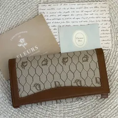クリスチャンディオール がま口 ハニカム柄 ヴィンテージ PVC レザー 二つ折り 長財布 ウォレット ベージュ Christian Dior Vintage Honeycomb Long Wallet Monogram Beige 22398