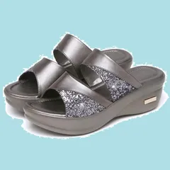 レディース サンダル 厚底 歩きやすい キラキラ ヒール ウェッジサンダル ラメ 美脚 履きやすい [Quikaboo] アーチサポート 靴 かわいい