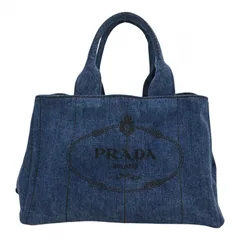 プラダ カナパ M ロゴプリント デニム ハンドバッグ Bランク pr8949dm