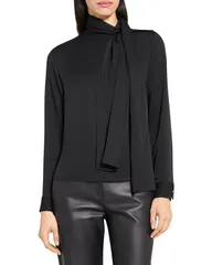 セオリー レディース トップス シャツ シルク ブラウス Theory Side Tie Neck Silk Blouse Black ブラック