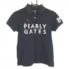 【美品】パーリーゲイツ 半袖ポロシャツ ネイビー サッカー生地風 ロゴプリント レディース 0(S) ゴルフウェア PEARLY GATES