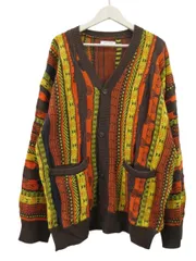 フリークスストア FREAKS STORE ビックシルエット クージーニットカーディガン 長袖 総柄 黄色 オレンジ イエロー L 羽織 上着 トップス