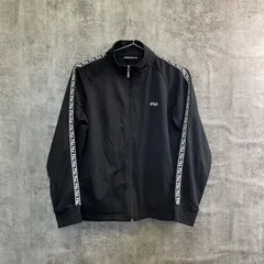 【T-810】FILA フィラ ジャージ L ブラック トラックジャケット メンズ ワンポイントロゴ スポーツ 古着 シンプル 無地 フルジップ 羽織り トレーニングウェア カジュアル ストリート 定番のサムネイル