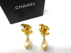 97P シャネル CHANEL ココマーク イヤリング フェイクパール ターンロック ゴールド 【ヴィンテージ】 スイング アクセサリー ドロップ【箱付】