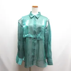 ページボーイ PAGE BOY 2way グロッシー シアー シャツ F グリーン 長袖 裾取外し可