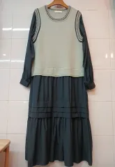 ニット ベスト レイヤード ロング ワンピース M 程度