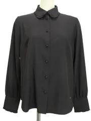 ダックス DAKS ツイル ブラウス シャツ フリル ロゴ刺繍 38 ブラック 黒 トップス 長袖