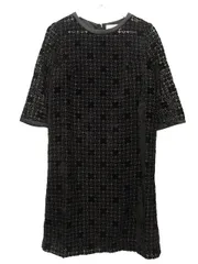 ハナエモリ HANAE MORI ALMA EN ROSE フロッキー プリント ワンピース 38 ブラック 黒 シースルー