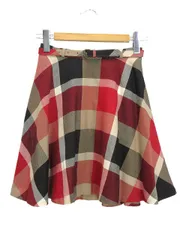 ブルーレーベルクレストブリッジ BLUE LABEL CRESTBRIDGE チェック フレア ミニ スカート 36 レッド系 ウール ボトムス